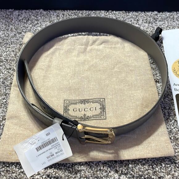 Authentic GUCCI dusty grey gold leather belt 80 27-28 4/6 new w bag main image 11